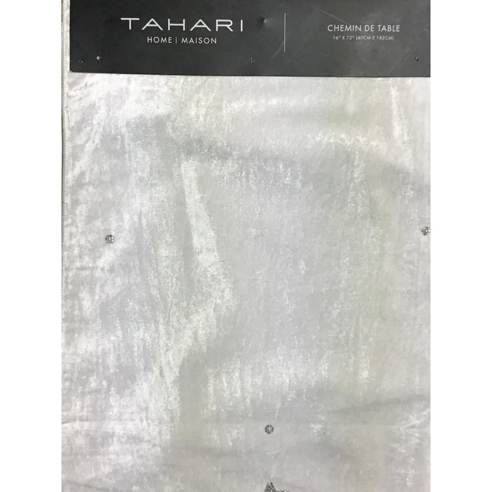 Tahari Home White Velvet Beaded Christmas Tree Table Runner 16x72 Holiday Decor